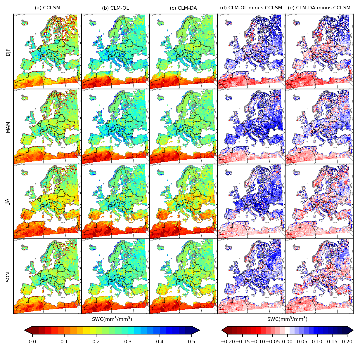 Figure 3: Improved soil moisture content over 2000-2006 time period using data assimilation framework with a land surface model (Naz et al., 2019).